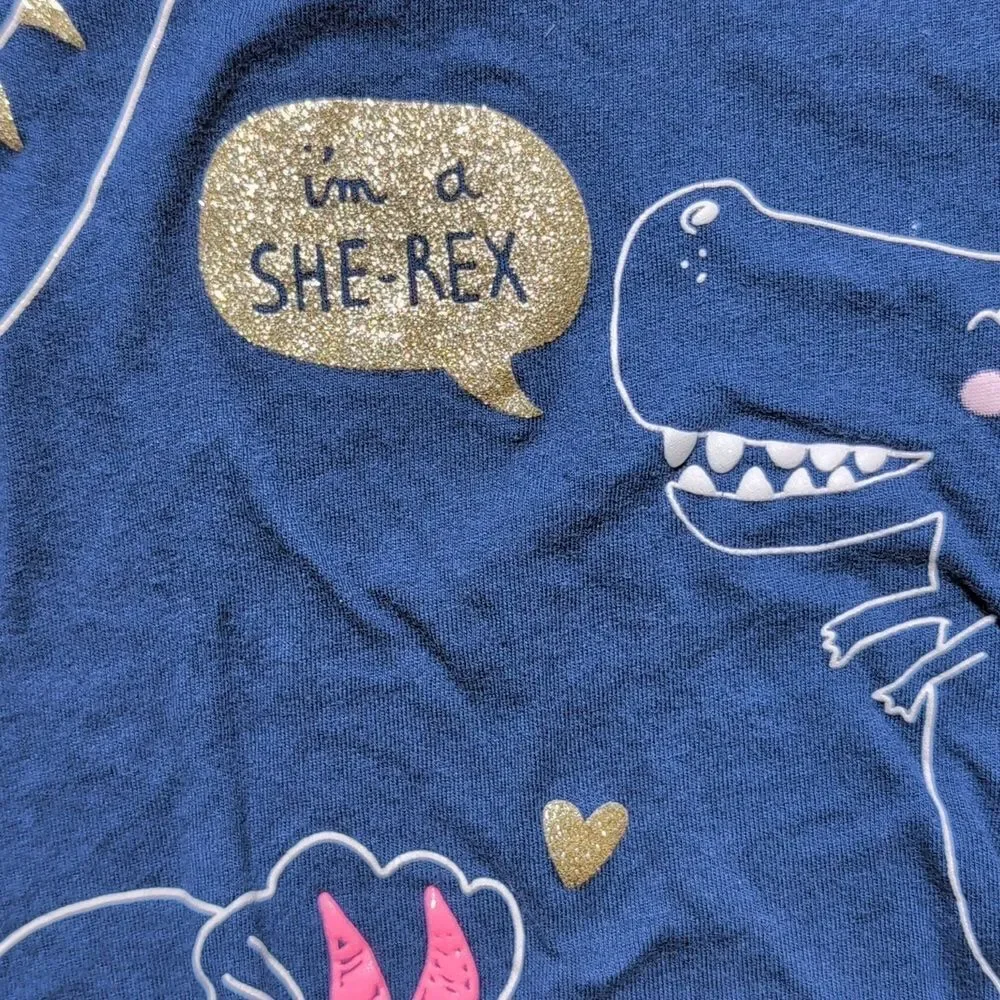 Carter's 18 Month Girls Blue Long Sleeve Gold Glitter She Rex Tee Shirt - Picture 4 of 8